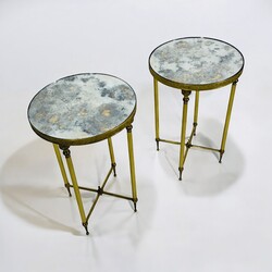 F 456 AG Rare pair of circular side tables brass and oxyde mirror 1950’s