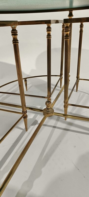 F 459 YO Neoclassical brass and mirrors coffee table with nesting tables, France 1950s