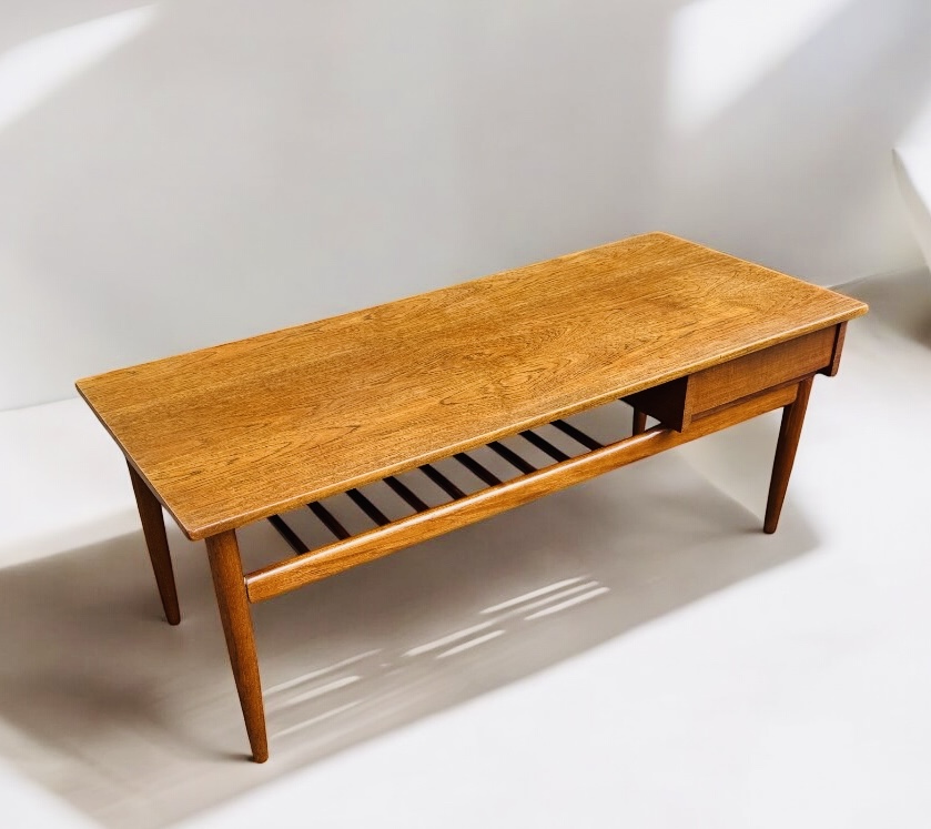 F 461 AG Coffee Table teak double top and draw Ca 1960