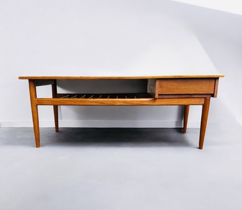 F 461 AG Coffee Table teak double top and draw Ca 1960