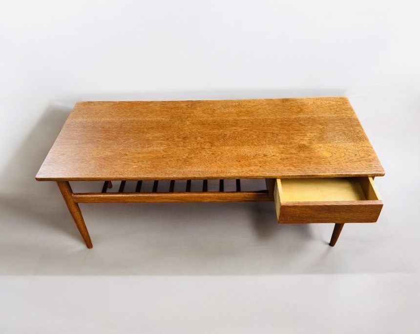 F 461 AG Coffee Table teak double top and draw Ca 1960