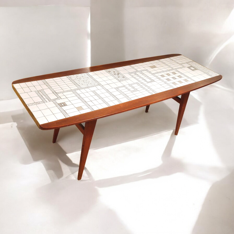 F 462 JC Teak and mosaic coffee table by Berthold Muller, 1960s