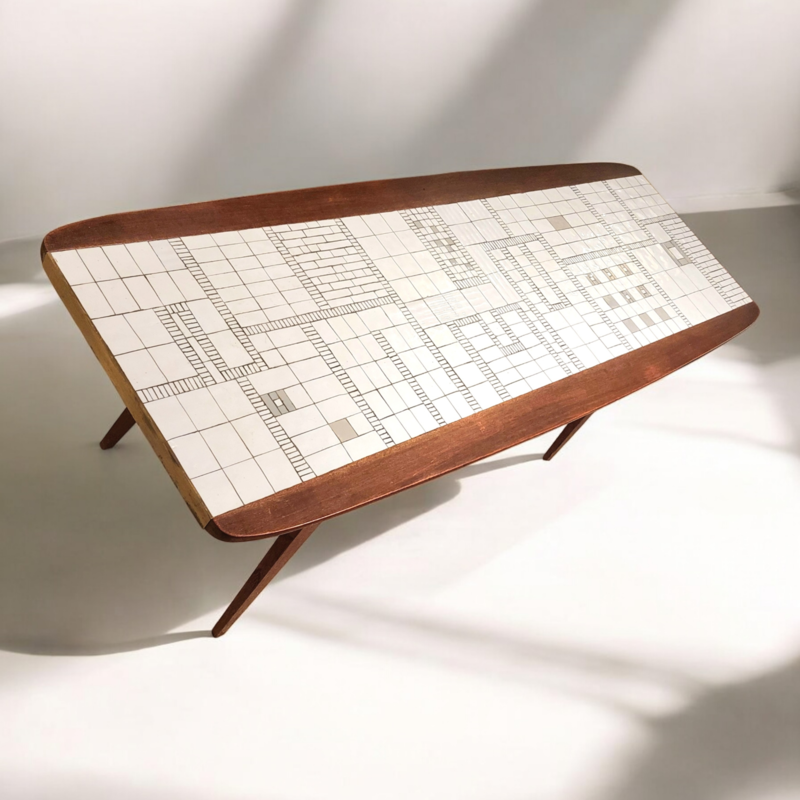 F 462 JC Teak and mosaic coffee table by Berthold Muller, 1960s