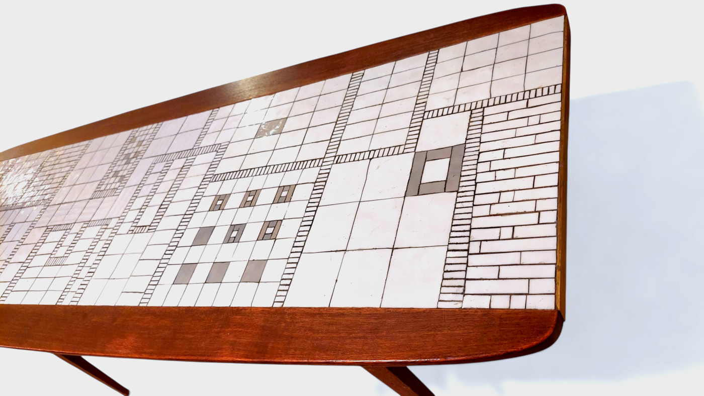 F 462 JC Teak and mosaic coffee table by Berthold Muller, 1960s