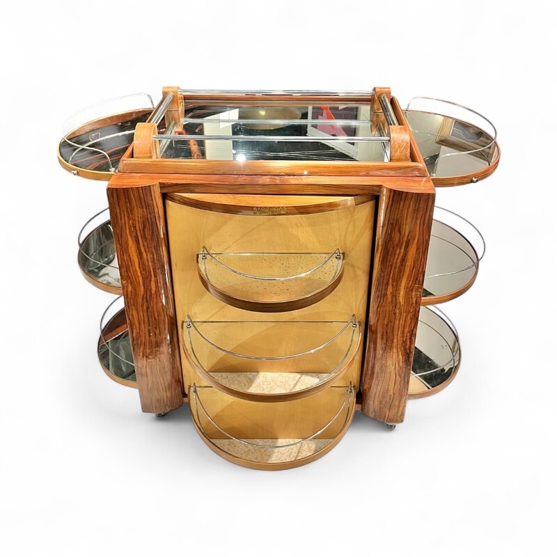 F 464 AS art deco modernist mirrored trolley bar signed «  Bar Tugas » circa 1950