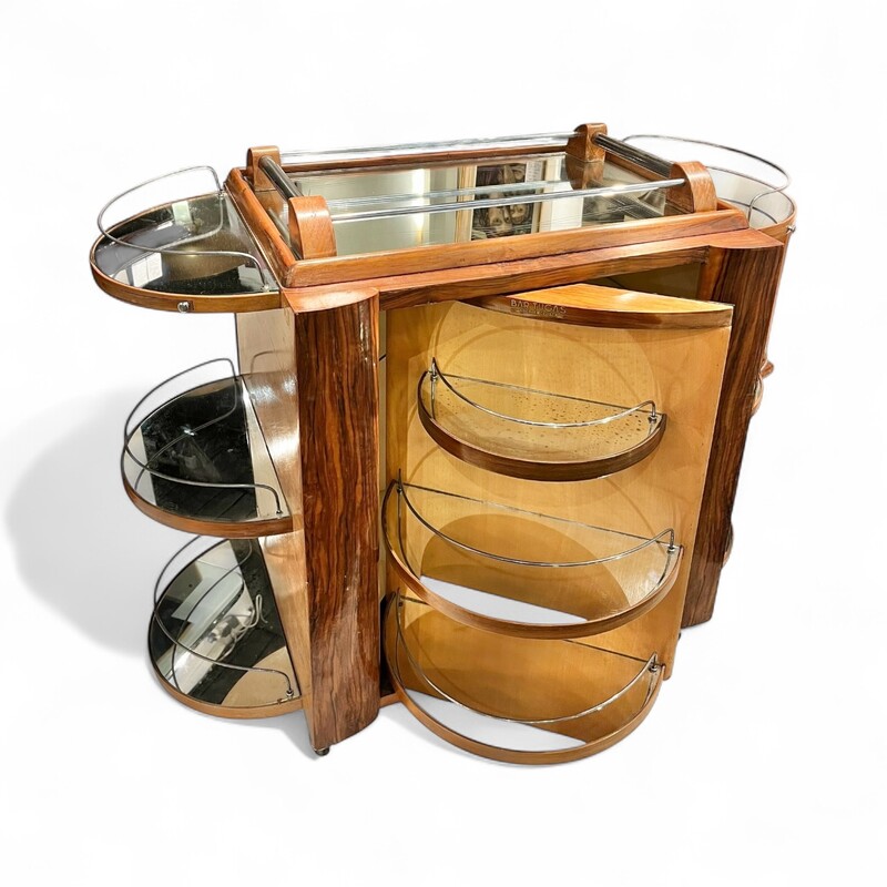 F 464 AS art deco modernist mirrored trolley bar signed «  Bar Tugas » circa 1950
