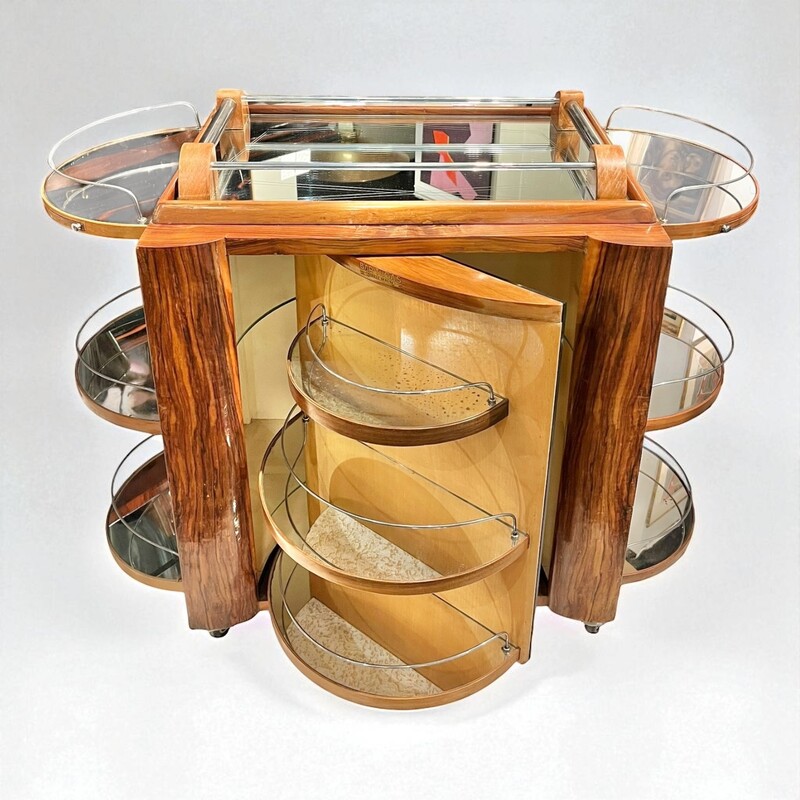 F 464 AS art deco modernist mirrored trolley bar signed «  Bar Tugas » circa 1950