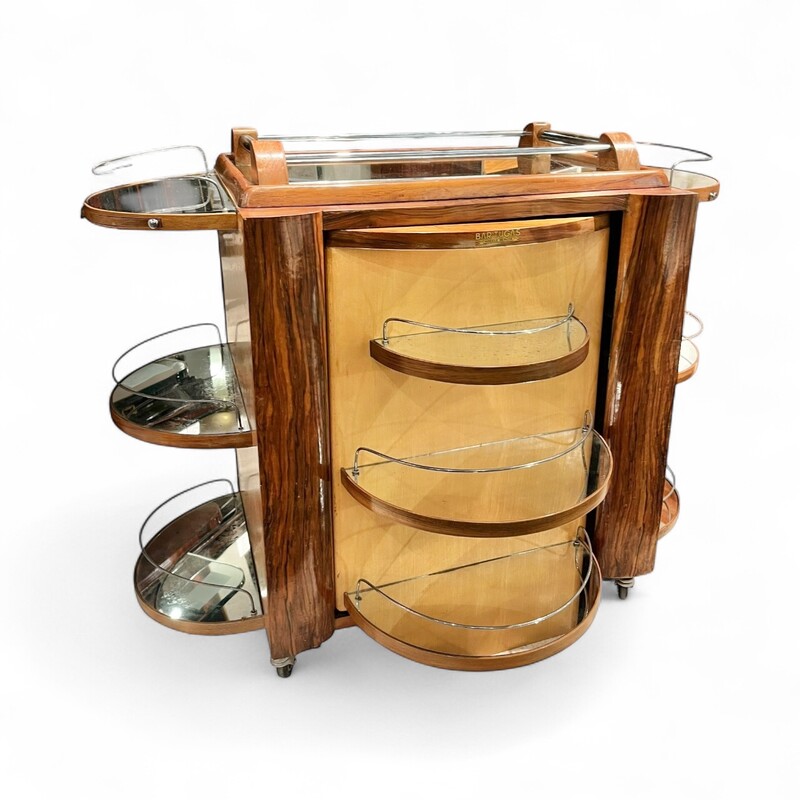 F 464 AS art deco modernist mirrored trolley bar signed «  Bar Tugas » circa 1950
