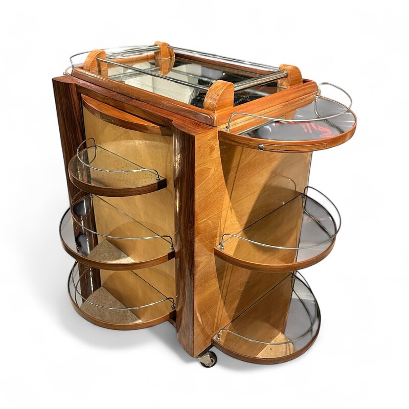 F 464 AS art deco modernist mirrored trolley bar signed «  Bar Tugas » circa 1950