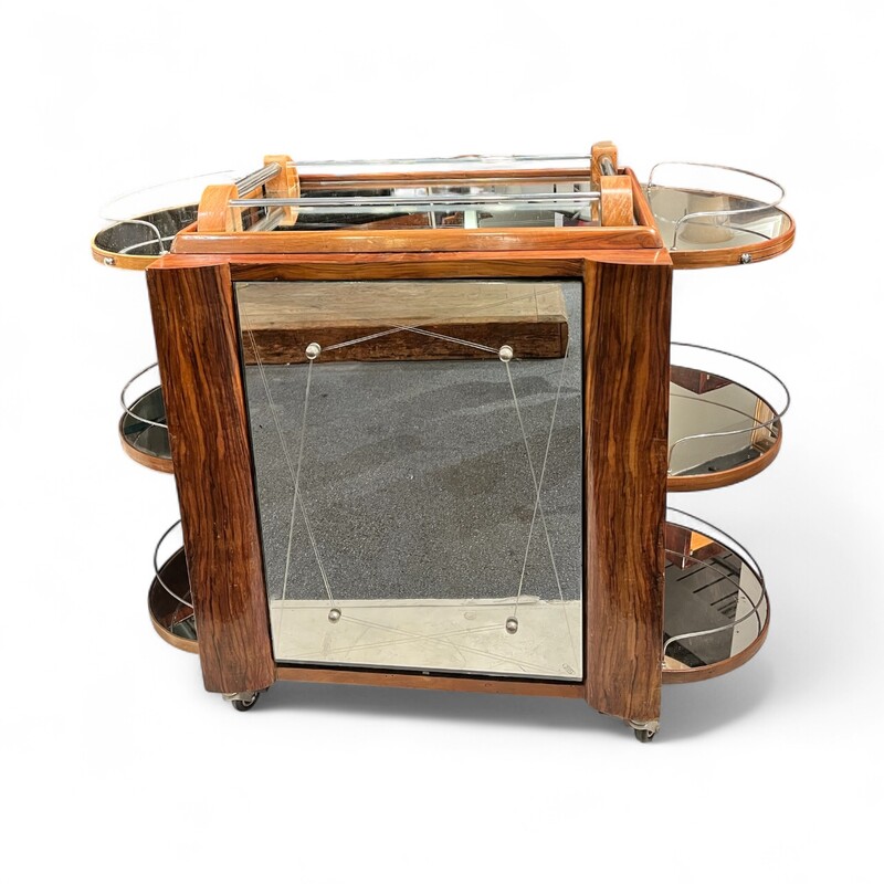 F 464 AS art deco modernist mirrored trolley bar signed «  Bar Tugas » circa 1950