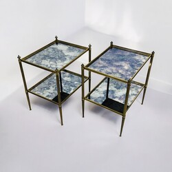 F 464 YO pair of brass mirrored eglomise side table Ca 1960