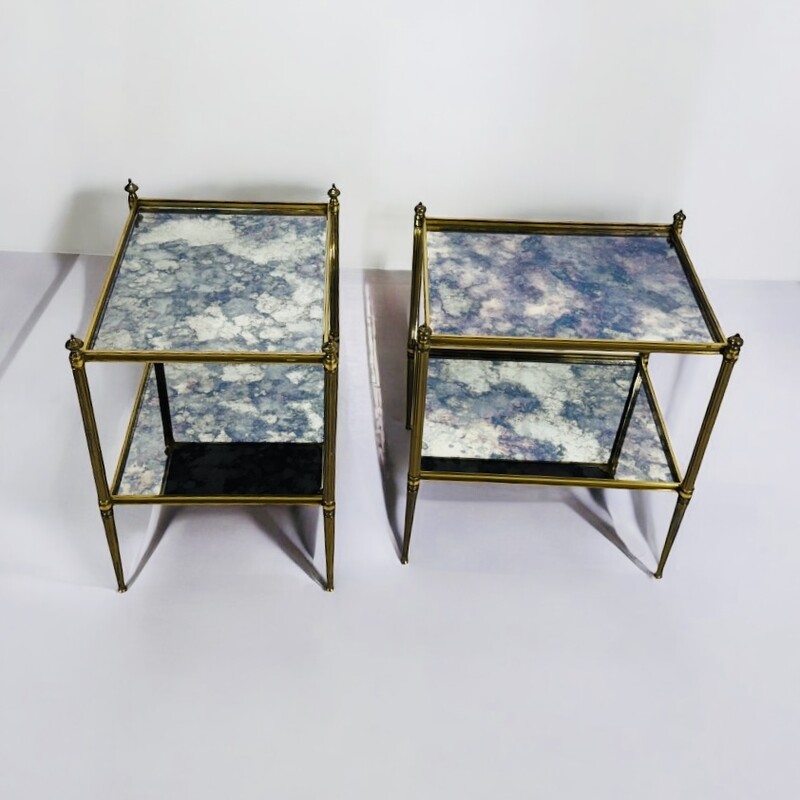 F 464 YO pair of brass mirrored eglomise side table Ca 1960