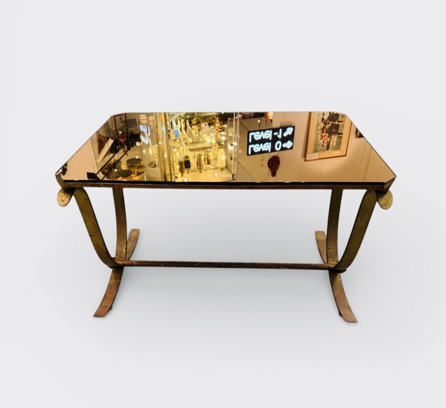 F 465 AG Wrought iron art deco coffee table att. Raymond Subes pink mirror 
