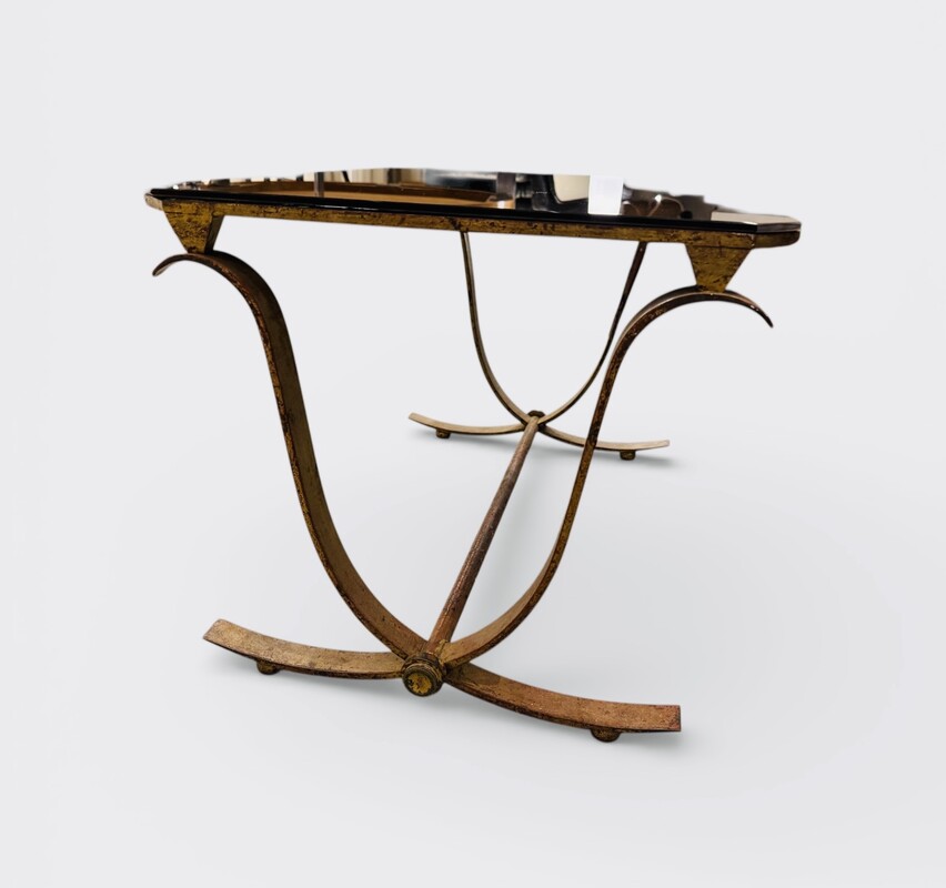 F 465 AG Wrought iron art deco coffee table att. Raymond Subes pink mirror 