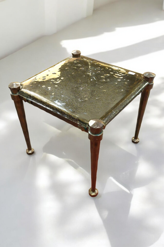 F 467 JC Brutalist bronze and glass side tables by Lothar Klute 