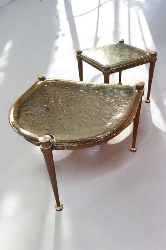 F 467 JC Brutalist bronze and glass side tables by Lothar Klute 
