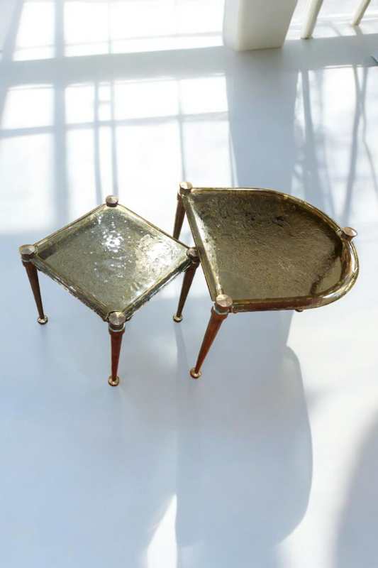 F 467 JC Brutalist bronze and glass side tables by Lothar Klute 