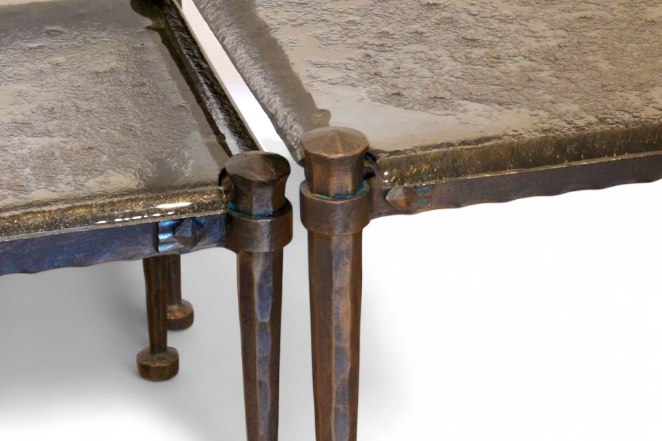 F 467 JC Brutalist bronze and glass side tables by Lothar Klute 