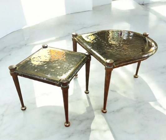 F 467 JC Brutalist bronze and glass side tables by Lothar Klute 
