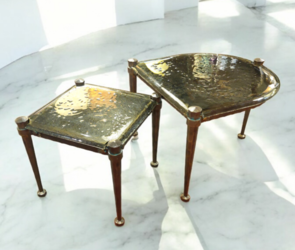 F 467 JC Brutalist bronze and glass side tables by Lothar Klute 