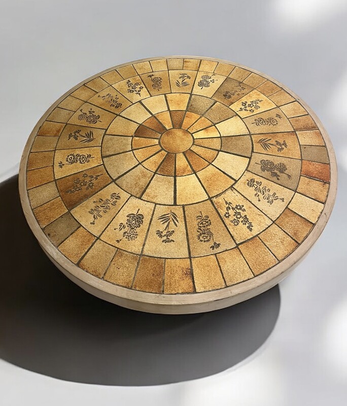 F 468 RD round ceramic tiles coffee table by Roger Capron 