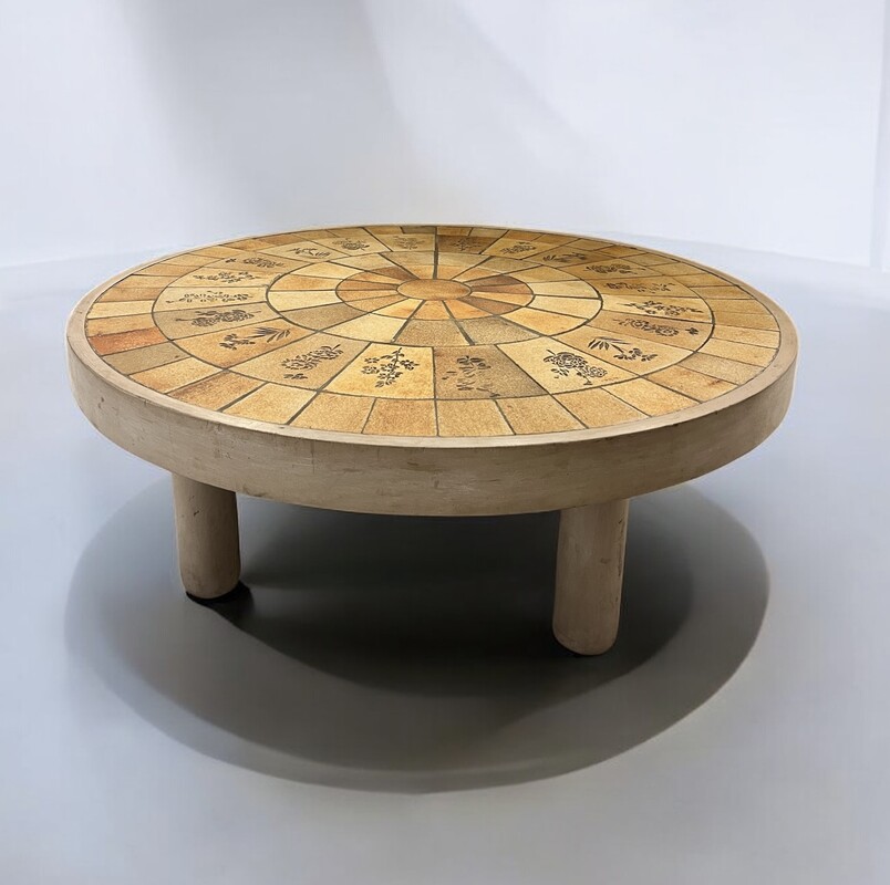 F 468 RD round ceramic tiles coffee table by Roger Capron 