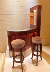 F 469 Apo Lightend Art deco wallnut yacht bar with 2 stools
