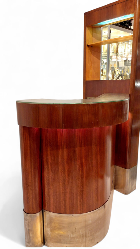 F 469 Apo Lightend Art deco wallnut yacht bar with 2 stools