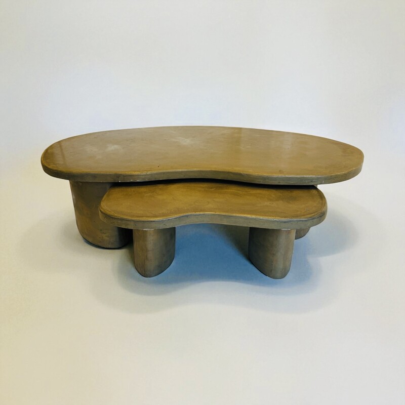 F 470 AG rare double Freeform coffee table galvanoplastie process brass ´1970