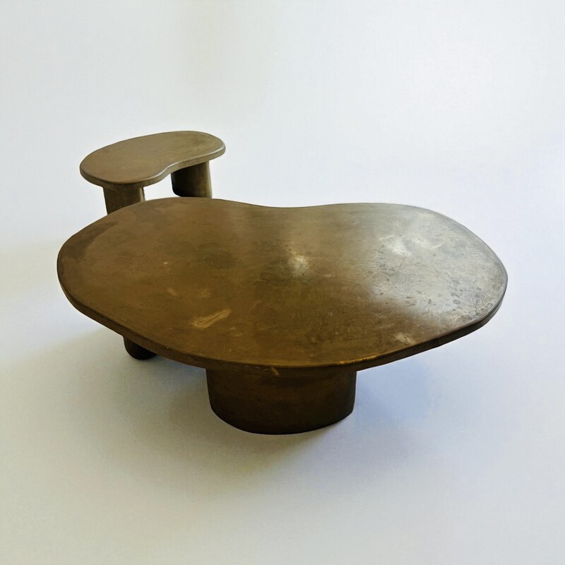 F 470 AG rare double Freeform coffee table galvanoplastie process brass ´1970
