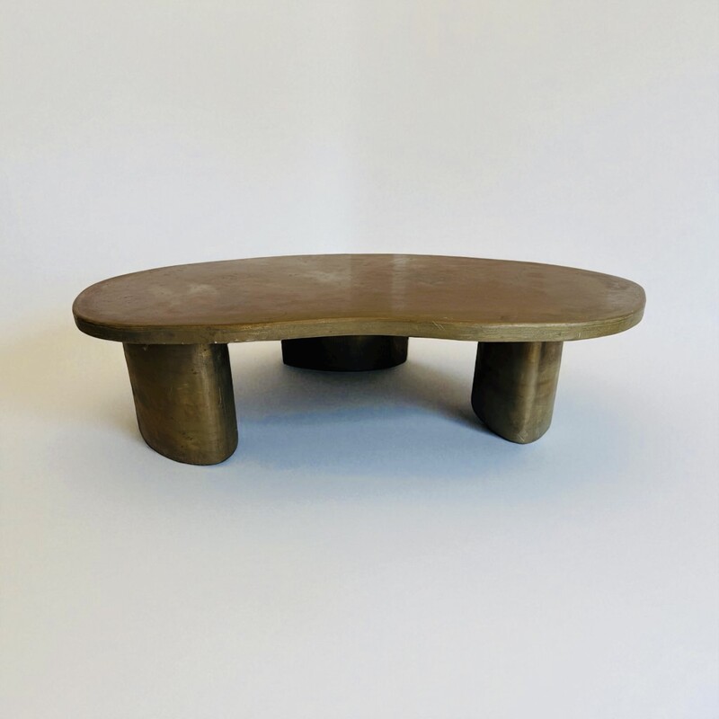 F 470 AG rare double Freeform coffee table galvanoplastie process brass ´1970