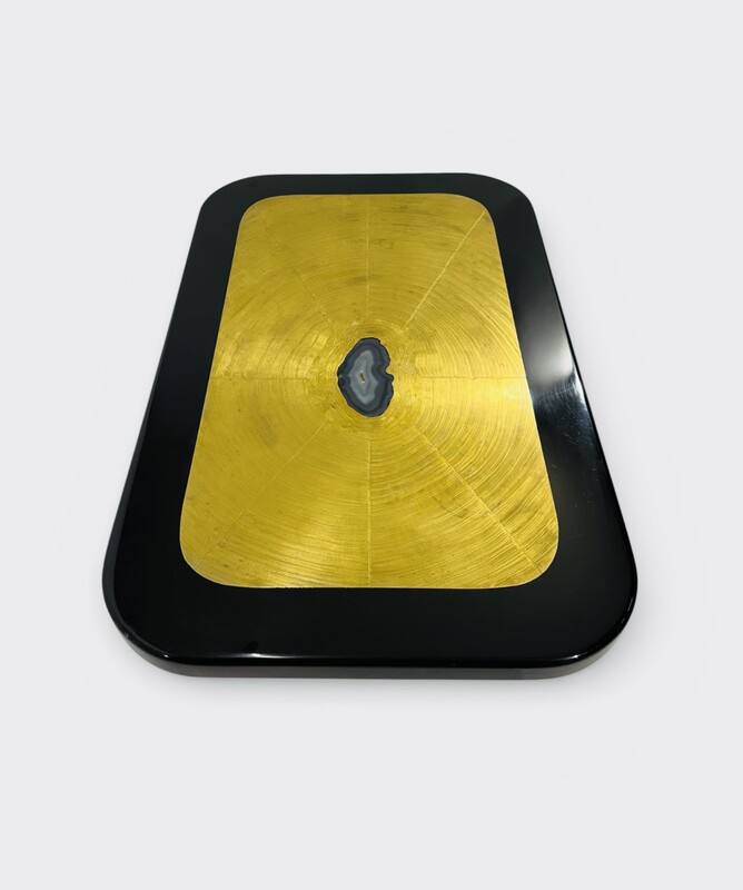 F 471 AG black resin and etched brass light in agate by Lova Creation Coffee Table