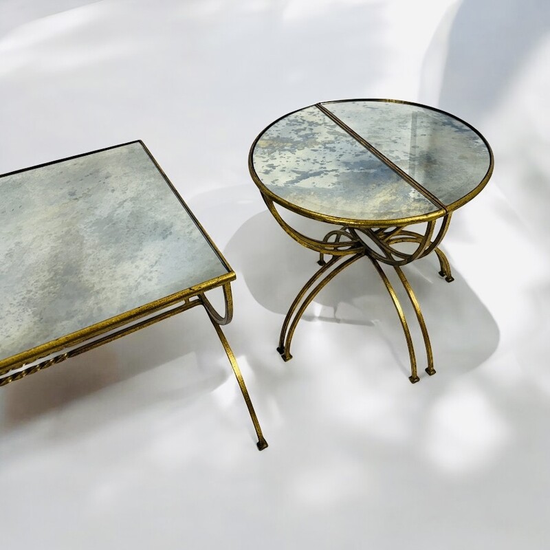F 472 AG coffee and side table 2 in 1  mirrored eglomise glass  Ca 1950