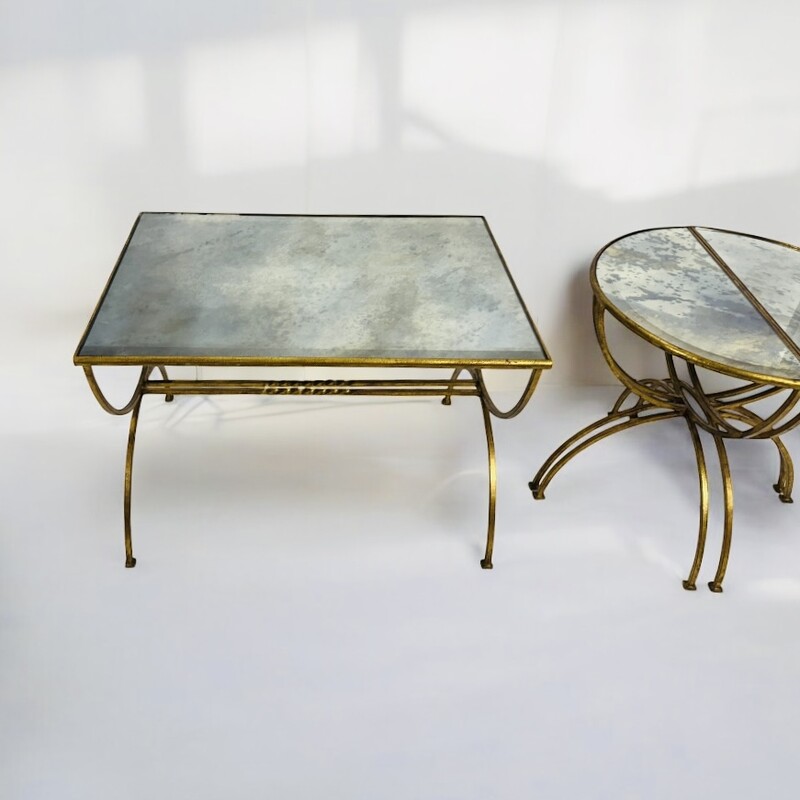 F 472 AG coffee and side table 2 in 1  mirrored eglomise glass  Ca 1950
