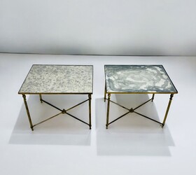 F 473 AG pair of brass and mirrored eglomise side table Ca 1960
