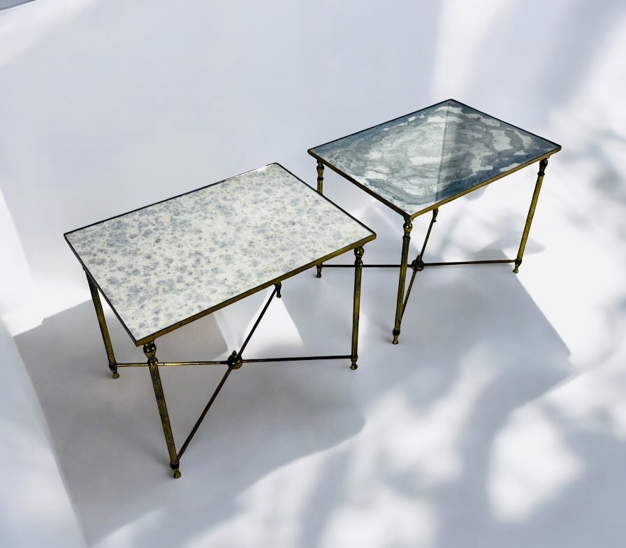 F 473 AG pair of brass and mirrored eglomise side table Ca 1960