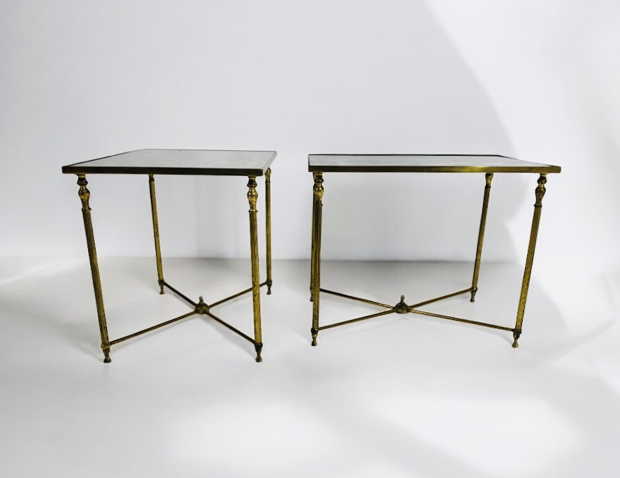 F 473 AG pair of brass and mirrored eglomise side table Ca 1960
