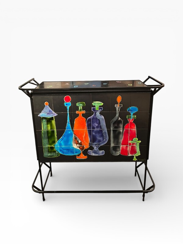 F 473 AS mid century bar with ceramic decor signed J. Belarti  