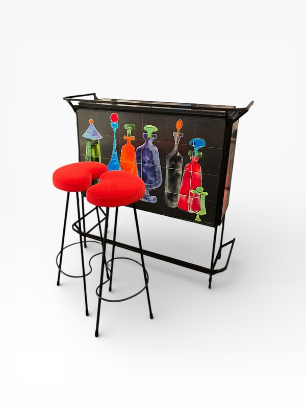 F 473 AS mid century bar with ceramic decor signed J. Belarti  