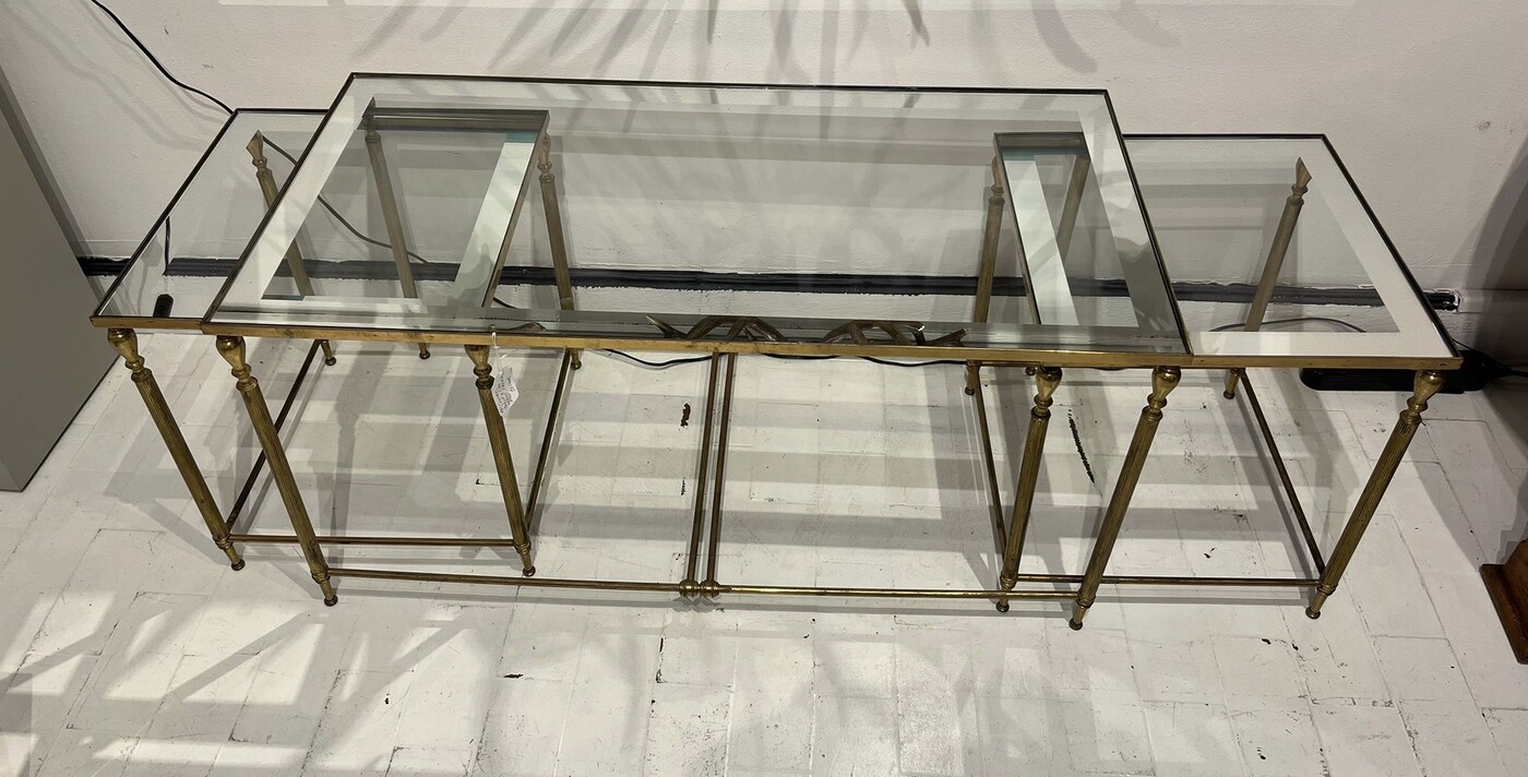 F 473 RD Maison Jansen brass table with side tables, 1960s