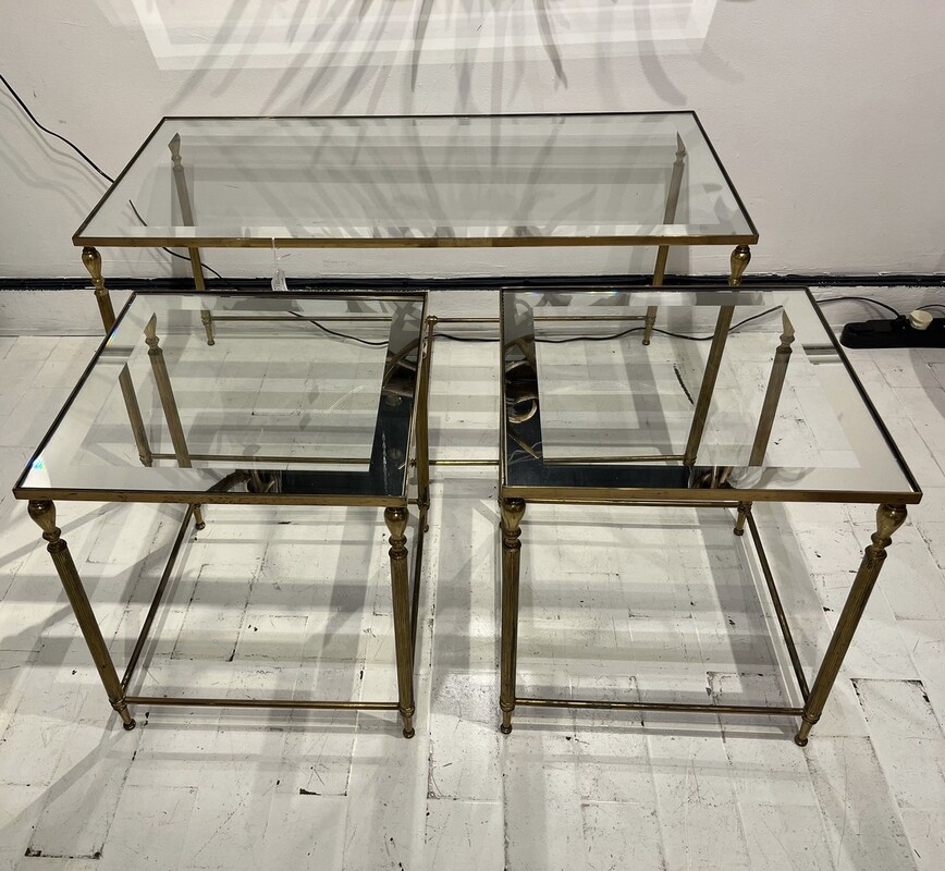 F 473 RD Maison Jansen brass table with side tables, 1960s