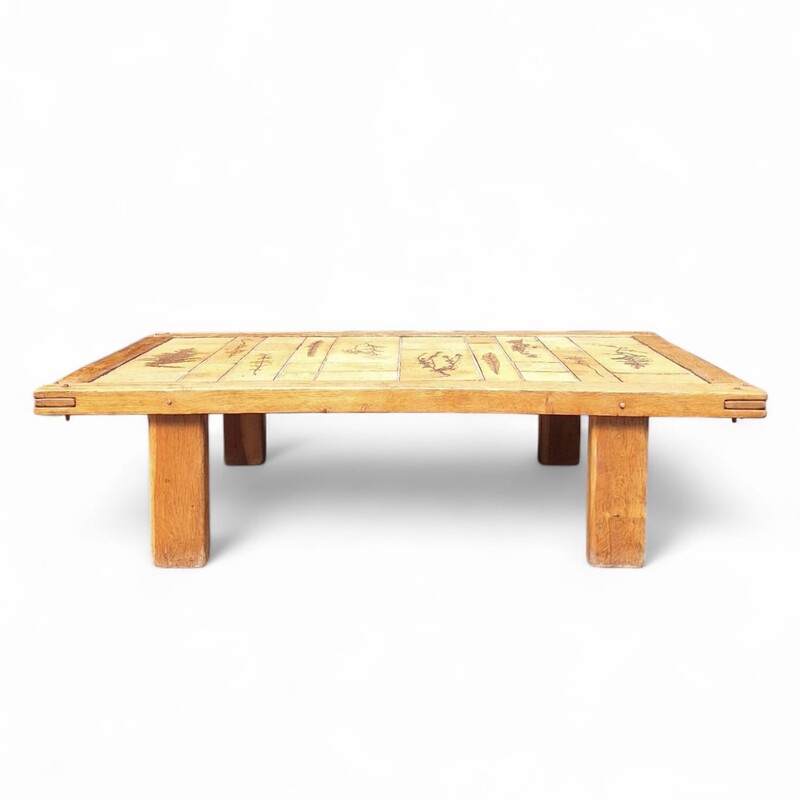 F 476 APO ceramic tiles coffee table with oak frame 