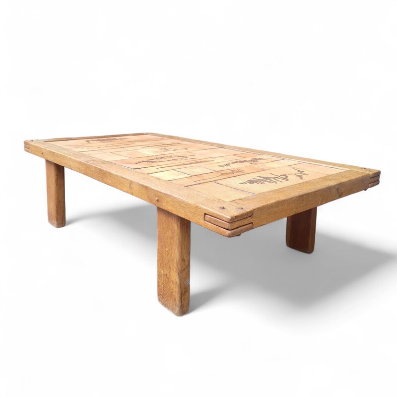 F 476 APO ceramic tiles coffee table with oak frame 