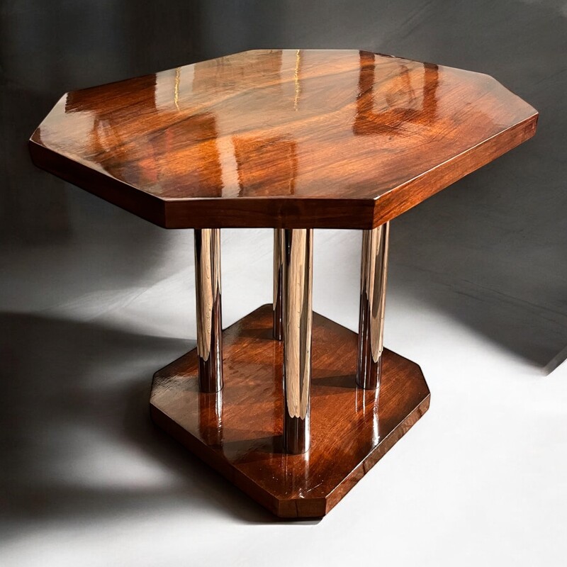 F 478 AS modernist polished wood coffee table with tubular base, 1930’s