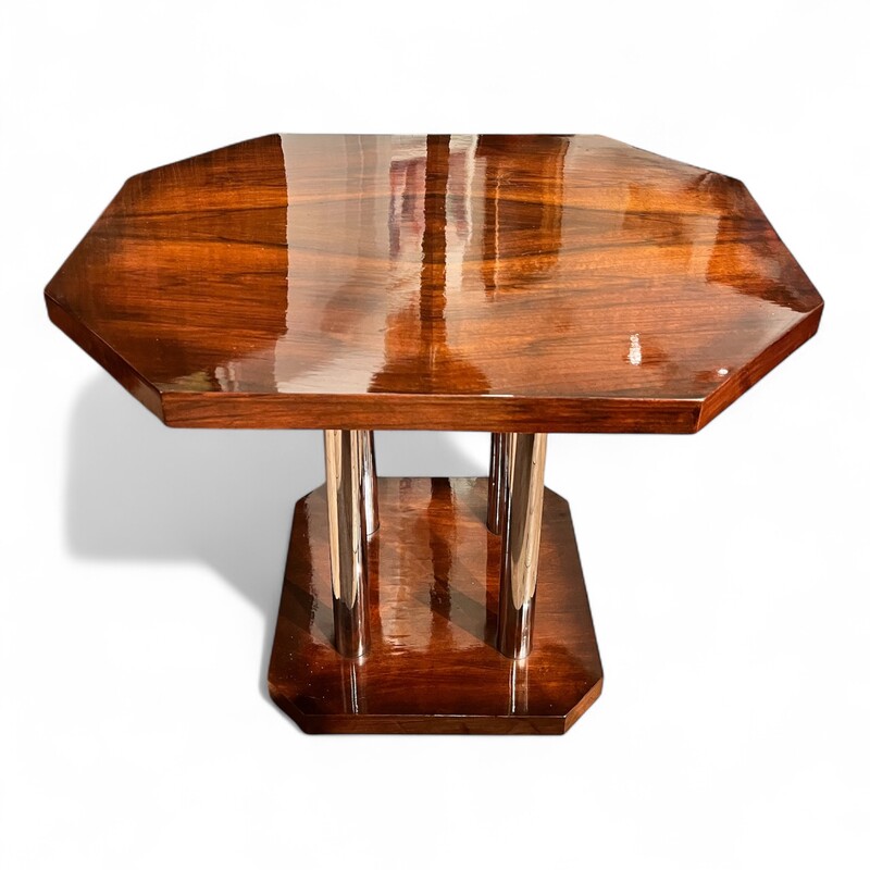 F 478 AS modernist polished wood coffee table with tubular base, 1930’s