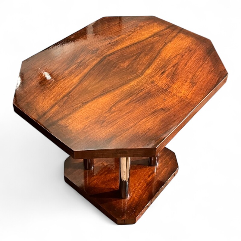 F 478 AS modernist polished wood coffee table with tubular base, 1930’s