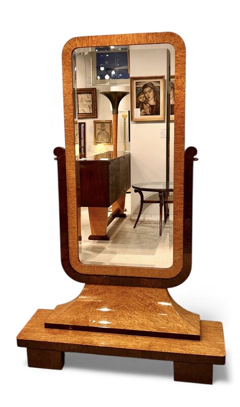 F 483 AS French Art Deco Psyche mirror in Karelian birch and stained elm burl, repolished with a buffer