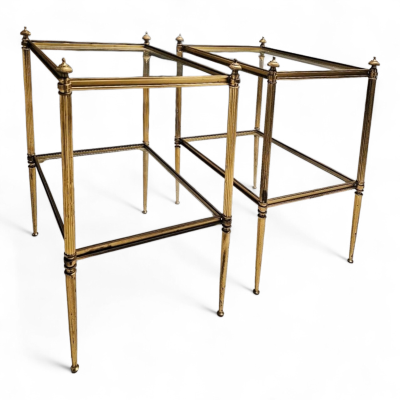 F 484 JC Pair gilt brass neoclassical side tables France 1950s