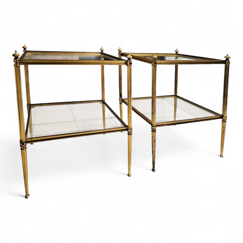 F 484 JC Pair gilt brass neoclassical side tables France 1950s