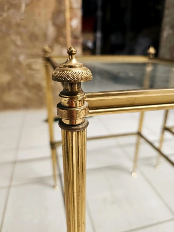 F 484 JC Pair gilt brass neoclassical side tables France 1950s